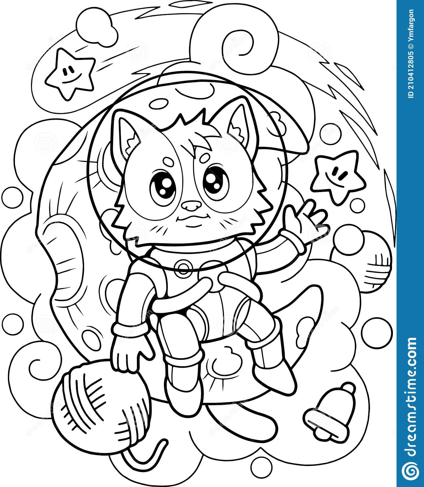 Cat Astronaut sitting on the moon Coloring Page