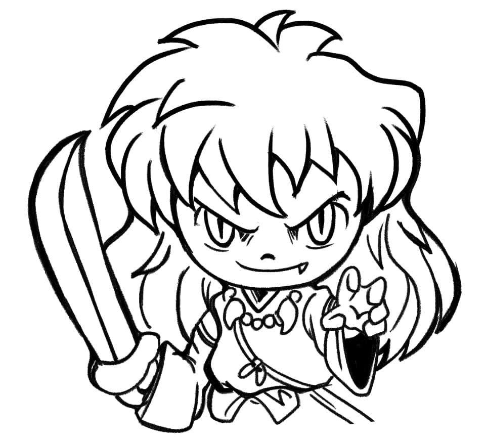 Chibi Inuyasha with a sword Coloring Page