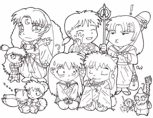 Chibi Characters From The Anime Inuyasha Free Coloring Page