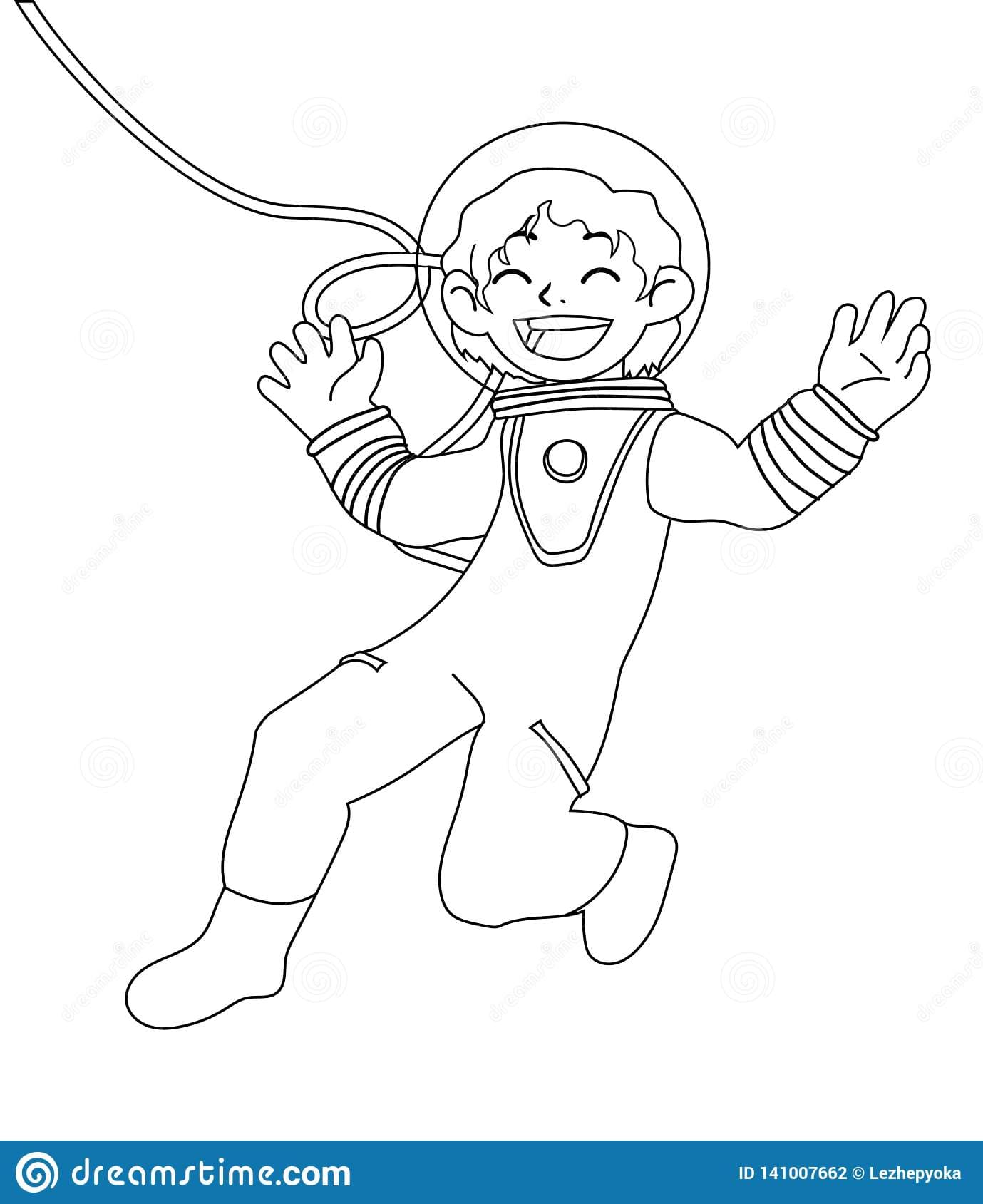 Children illustration with a happy girl astronaut