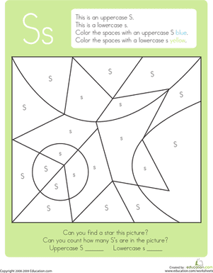 Color by Letter Capital and Lowercase S Coloring Page