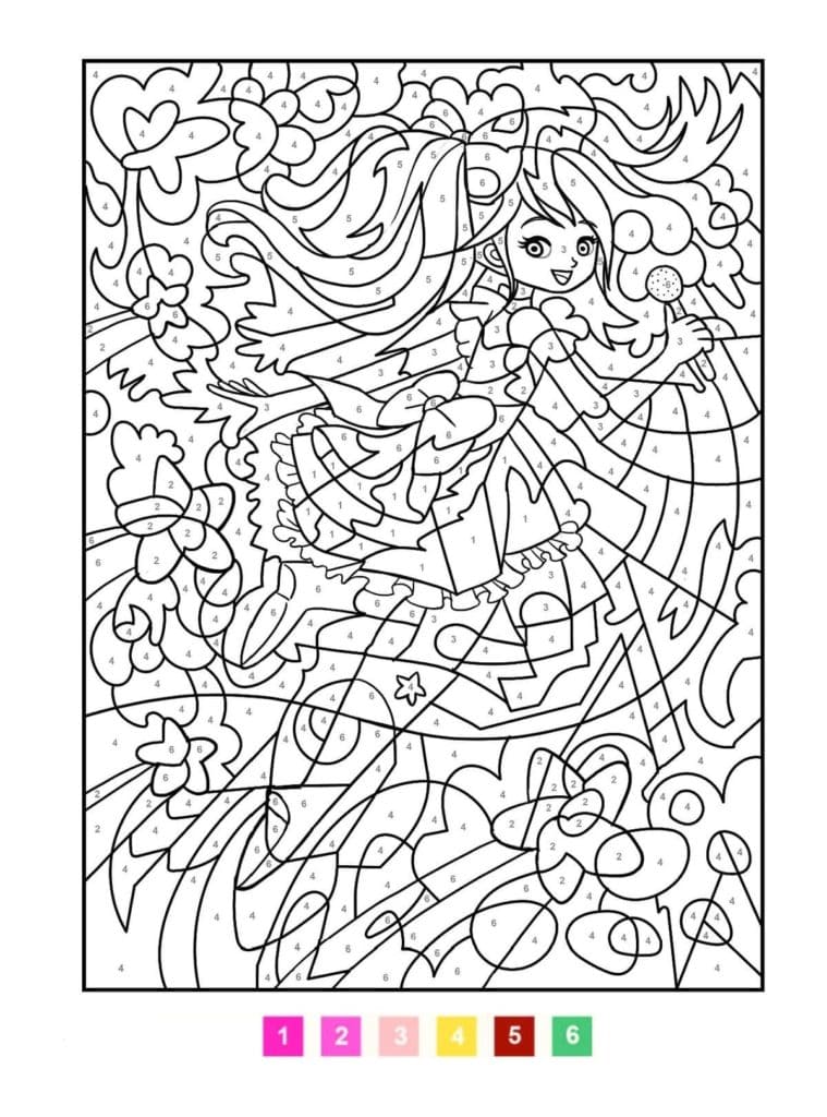 Color by number for girls Coloring Page