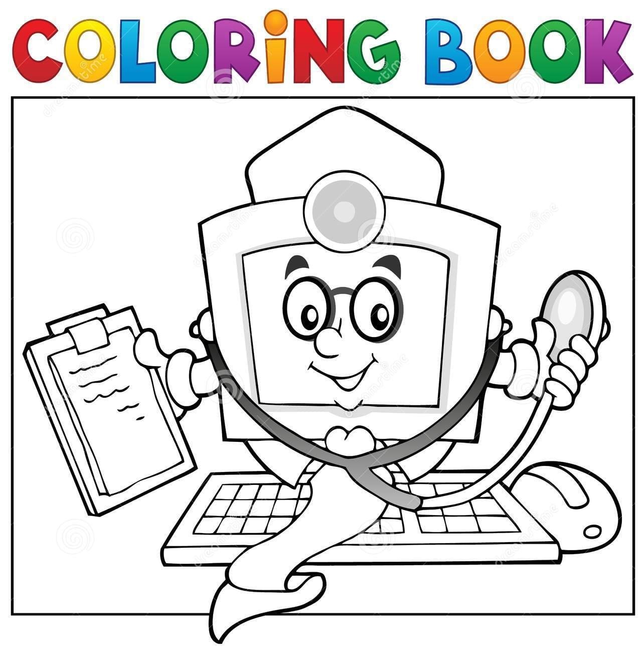 Coloring book computer doctor theme Coloring Page