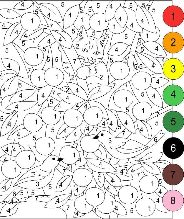 Easy Color by Number Kindergarten Coloring Page