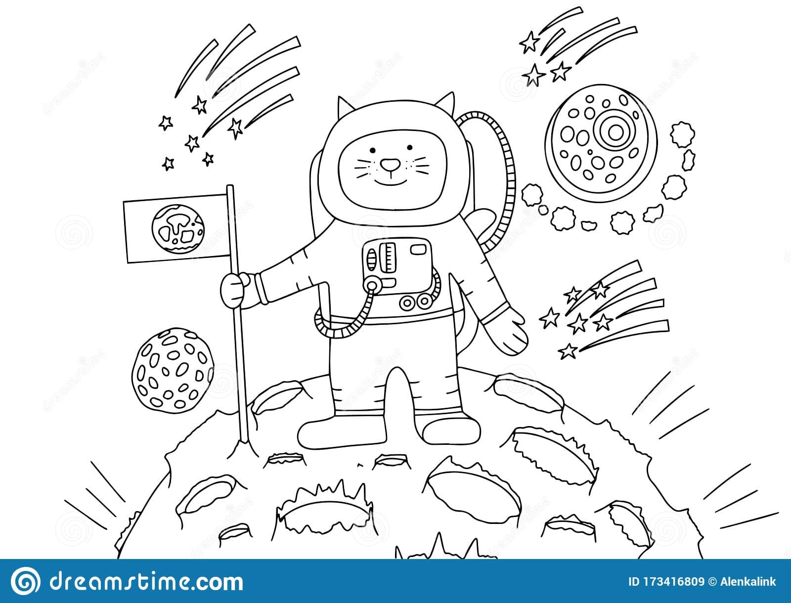 Coloring book with astronaut cat