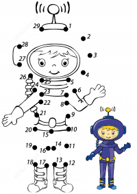 Connect the dots cute astronaut girl with sample