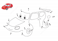 Connect the dots draw funny cartoon car with sample Coloring Page
