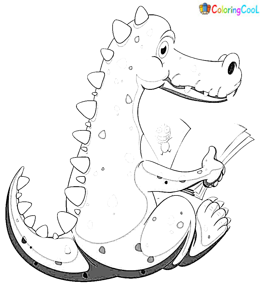 Crocodile reading book on white Coloring Page