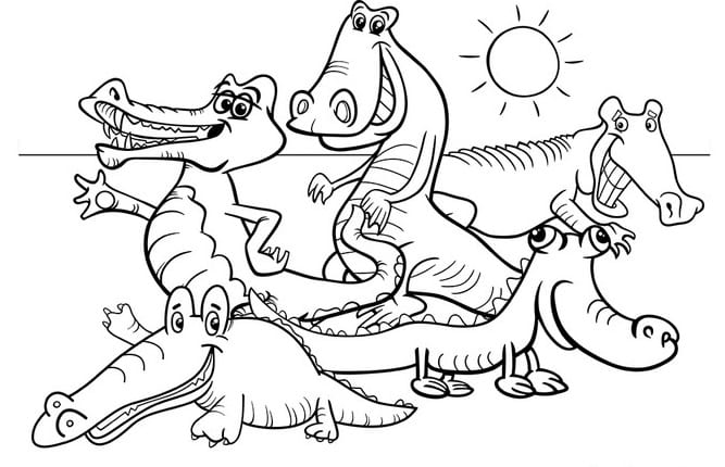 Crocodiles animal characters group color book vector image Coloring Page