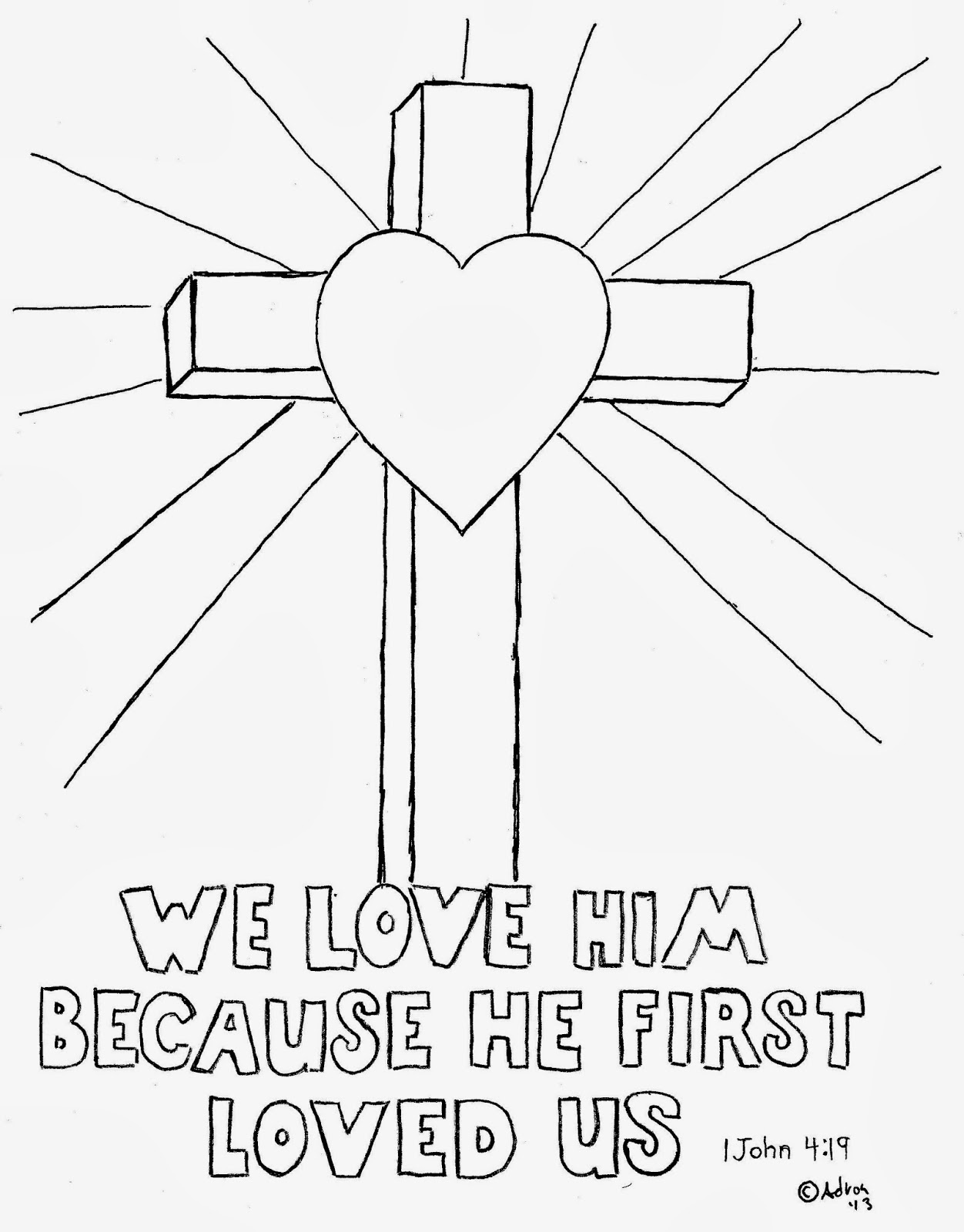 Cross With Heart Coloring Page