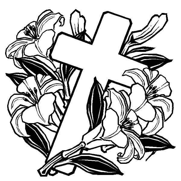 Cross With Rose Coloring Page