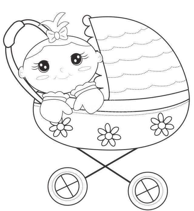 Cute Baby in Stroller Coloring Page