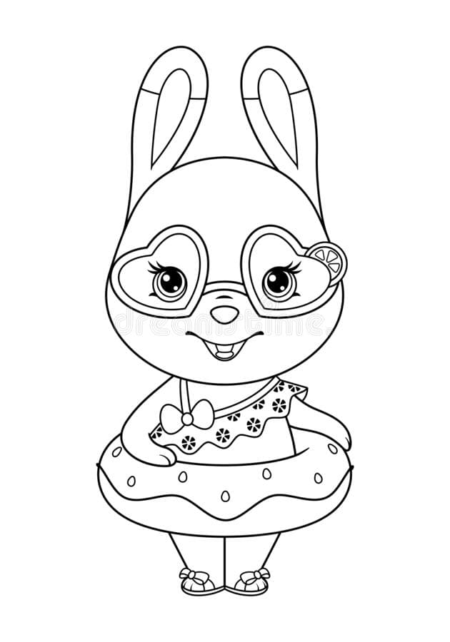 Cute Bunny Swimming Coloring Page