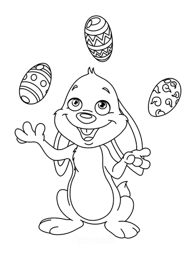 Cute Easter Bunny Juggling Eggs Coloring Page