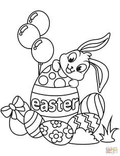Cute Easter Bunny and Eggs coloring page Coloring Page
