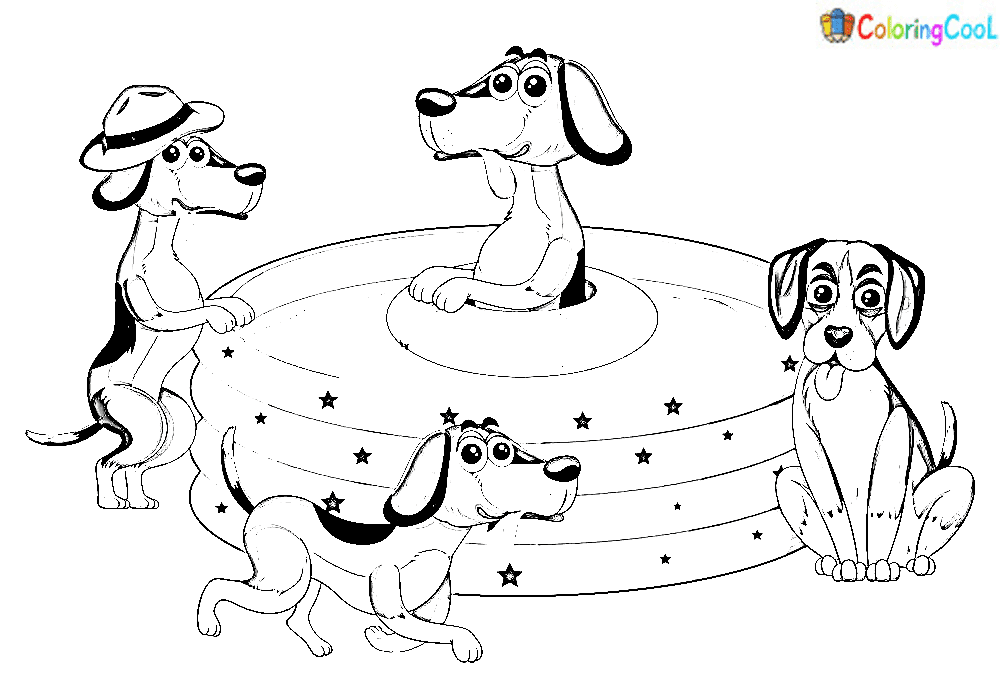 Cute puppy dogs party in rubber swimming pool vector image Coloring Page