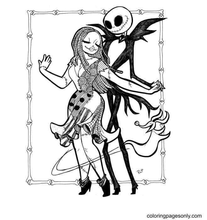 Dancing Jack And Sally Printable Coloring Page