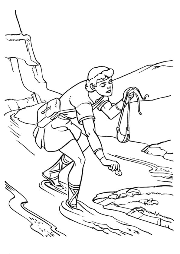 David Picking Up the Stones Coloring Page
