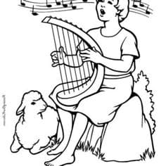 David The Shepherd Boy Hold His Sheep Coloring Page