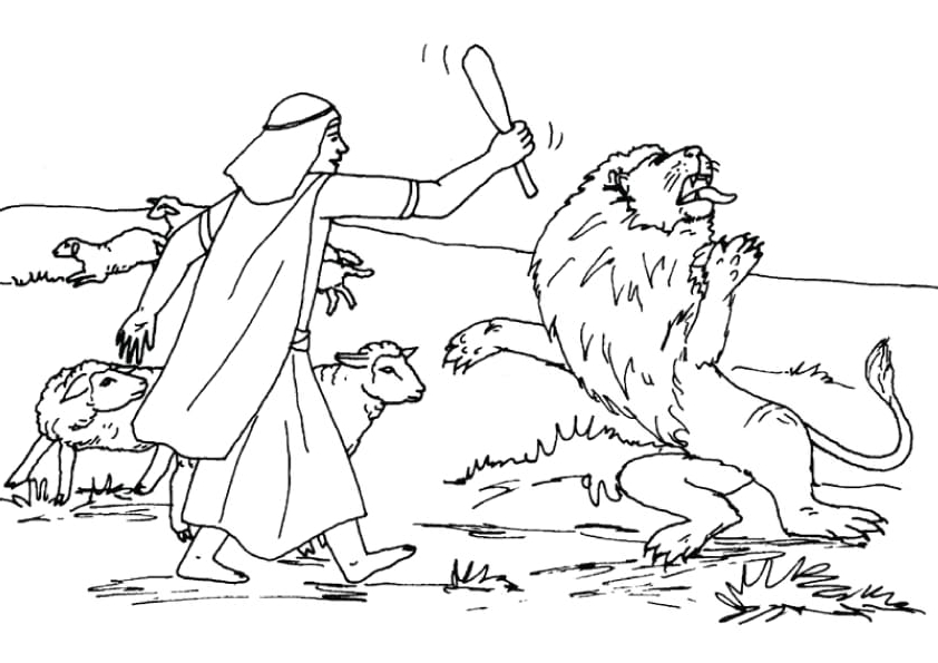 David against Goliath lion against David Coloring Page