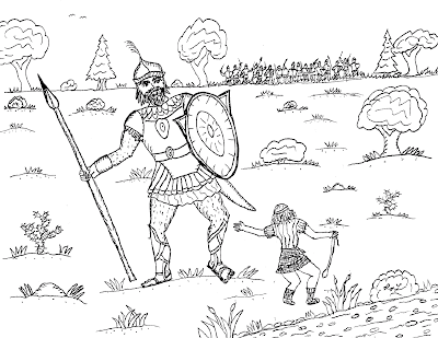 David and Goliath For Children Coloring Page