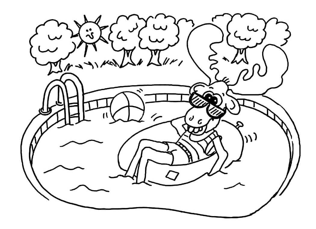 Deer in Swimming Pool Coloring Page