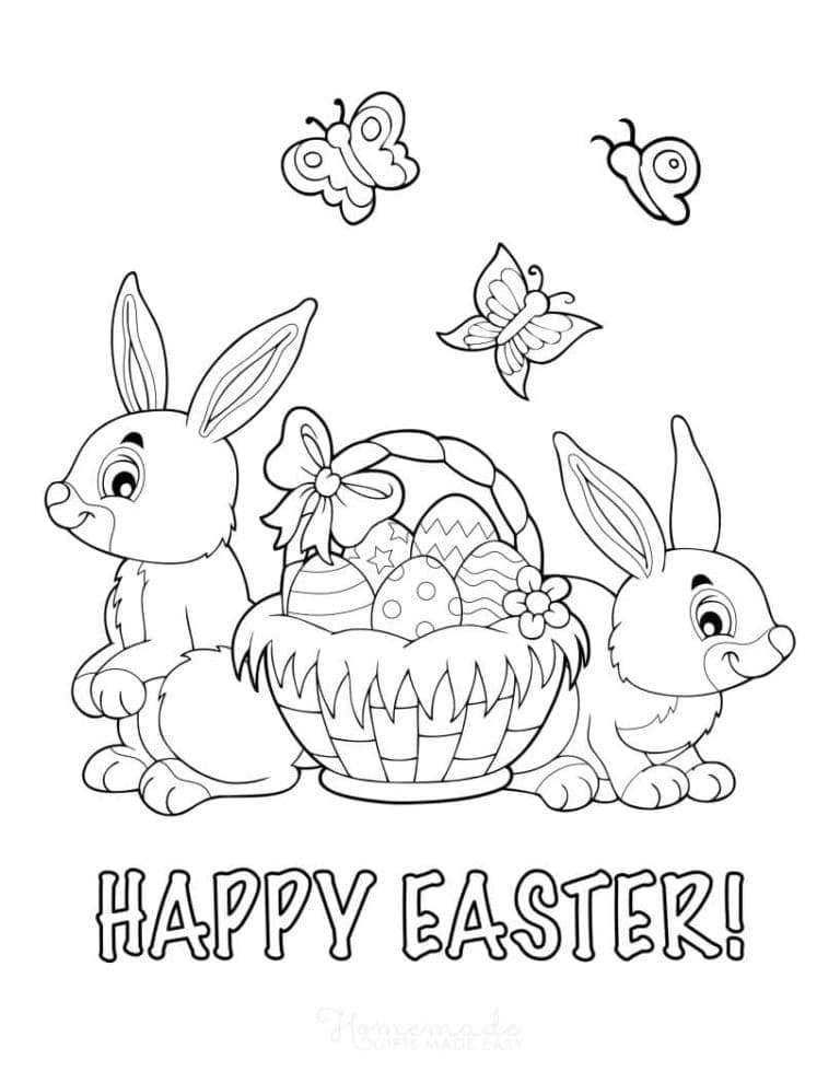 Easter Bunnies and Eggs Coloring Page