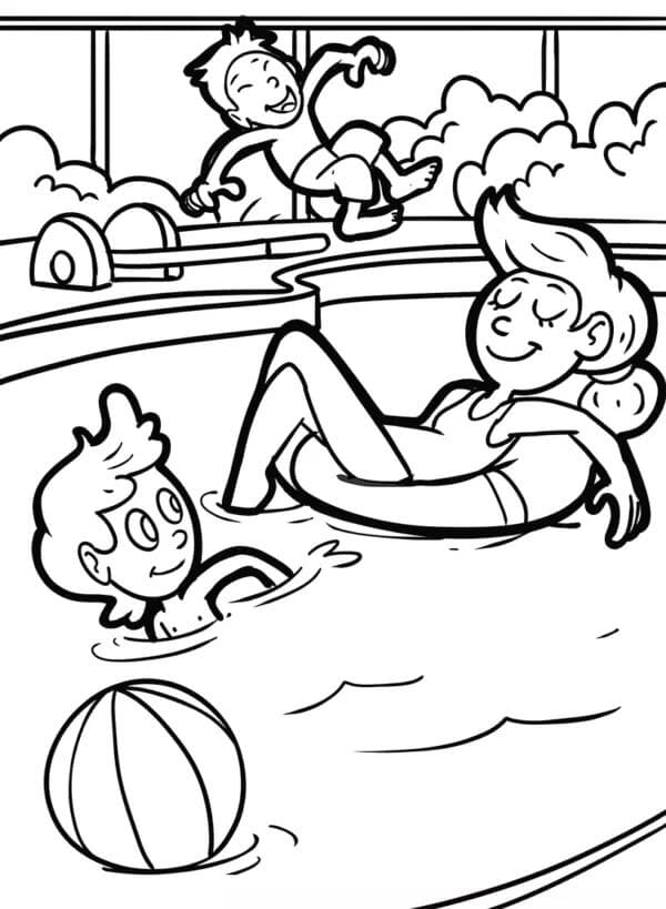 Family in Swimming Pool Coloring Page