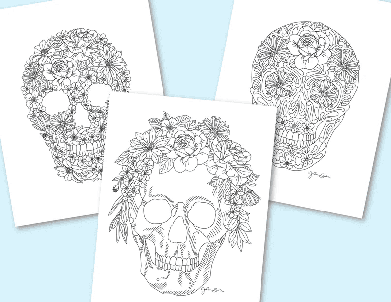 Floral Skull Printable Coloring Pages