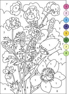 Flower Color by Number to Print Coloring Page