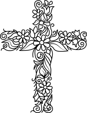 Flower Easter Cross Coloring Page