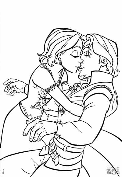 Flynn And Rapunzel Free Printable Coloring Page