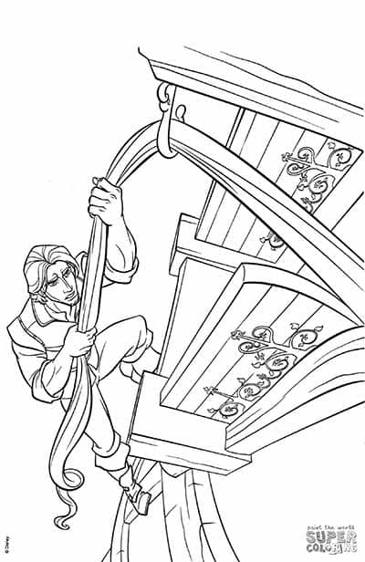 Flynn Rider Climbs Rapunzels Tower Coloring Page