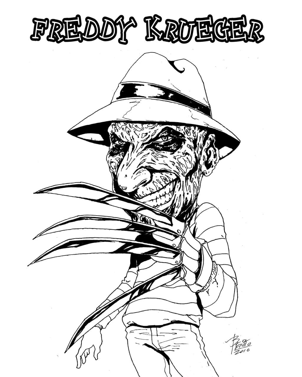 Freddy Krueger Black And White Coloring Printable Coloring Page
