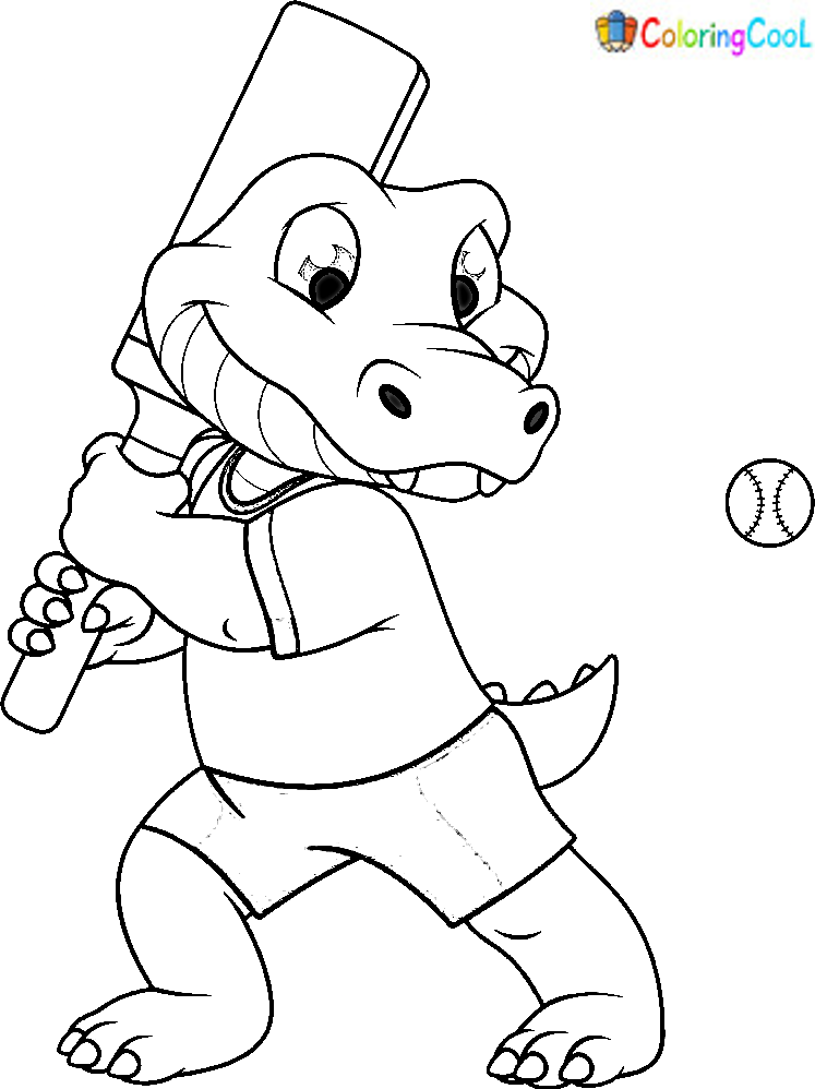 Funny crocodile playing cricket vector image Coloring Page