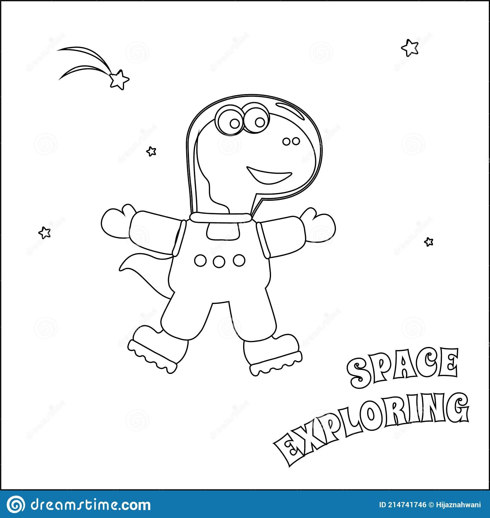 Funny dino astronaut in space. Dinosaur in outer space