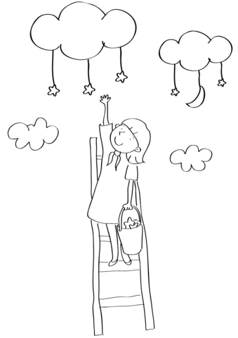 Girl Collecting Stars coloring page To Print