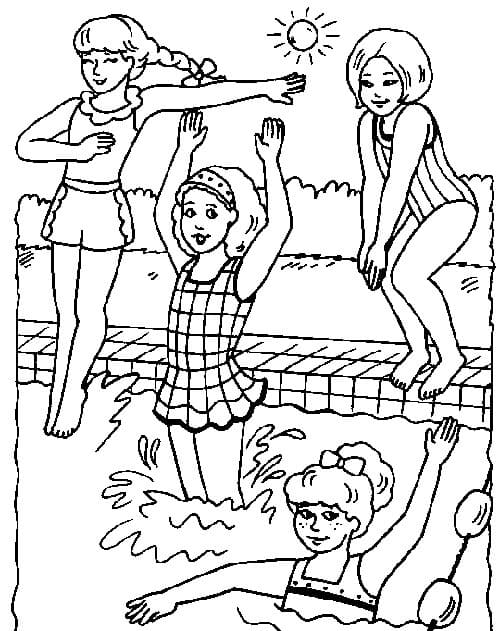 Girls in Swimming Pool Coloring Page