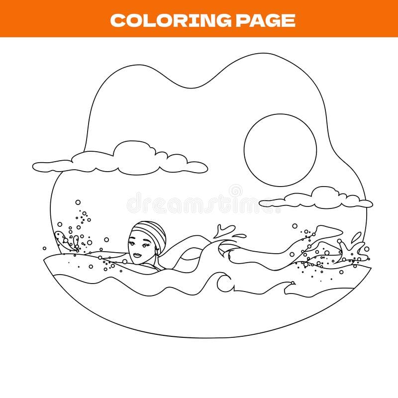 Girl Swimming Free Printable Coloring Page