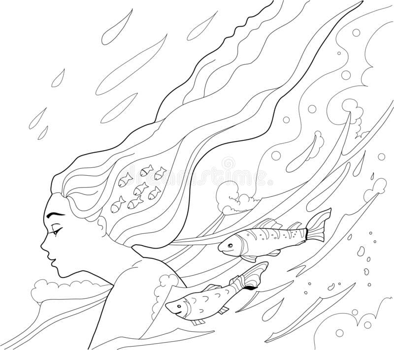 Girl Swimming to Print Coloring Page