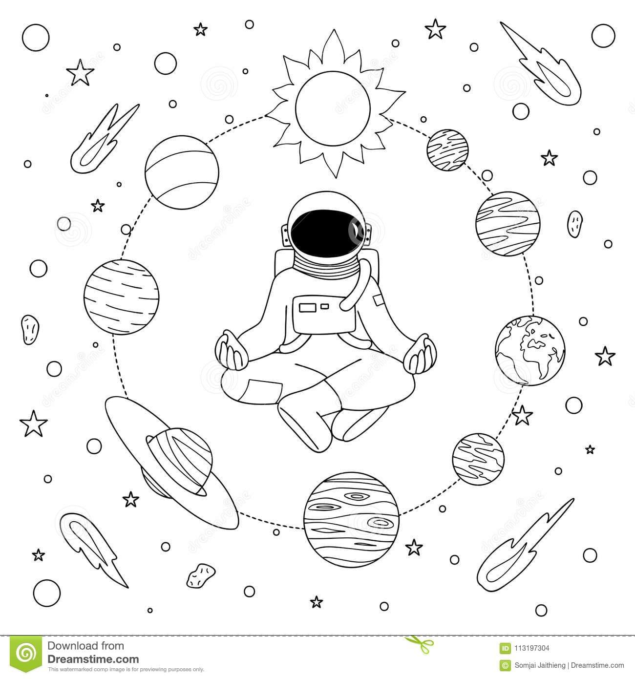 Hand drawn astronoaut doing meditation