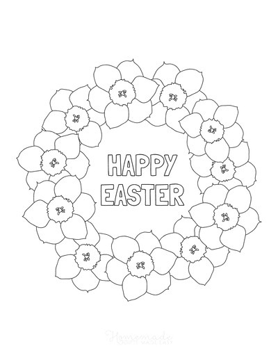 Happy Easter Daffodil Wreath to Color Coloring Page