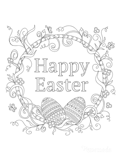 Happy Easter Spring Wreath Coloring Page Coloring Page