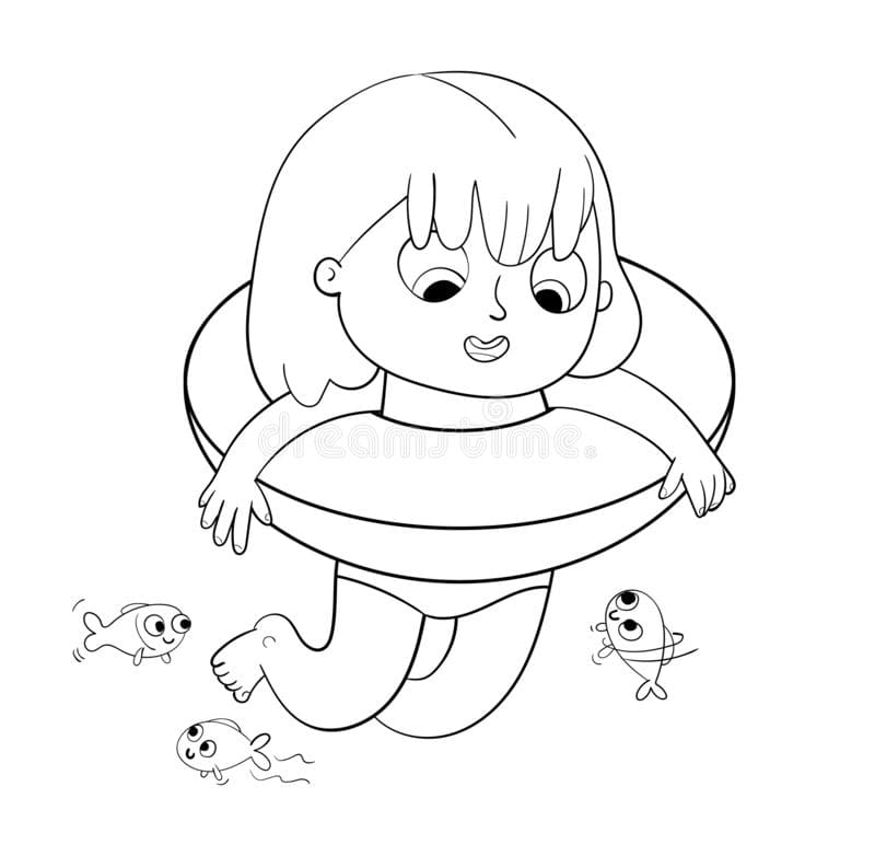 Happy Girl is Swimming to Print Coloring Page