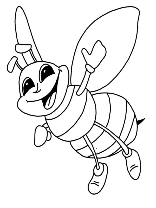 Happy bee waving its paw Coloring Page