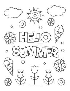 Hello Summer Swimming For Kids Coloring Page