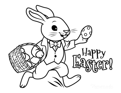 Hopping Bunny with Basket Easter Page Coloring Page