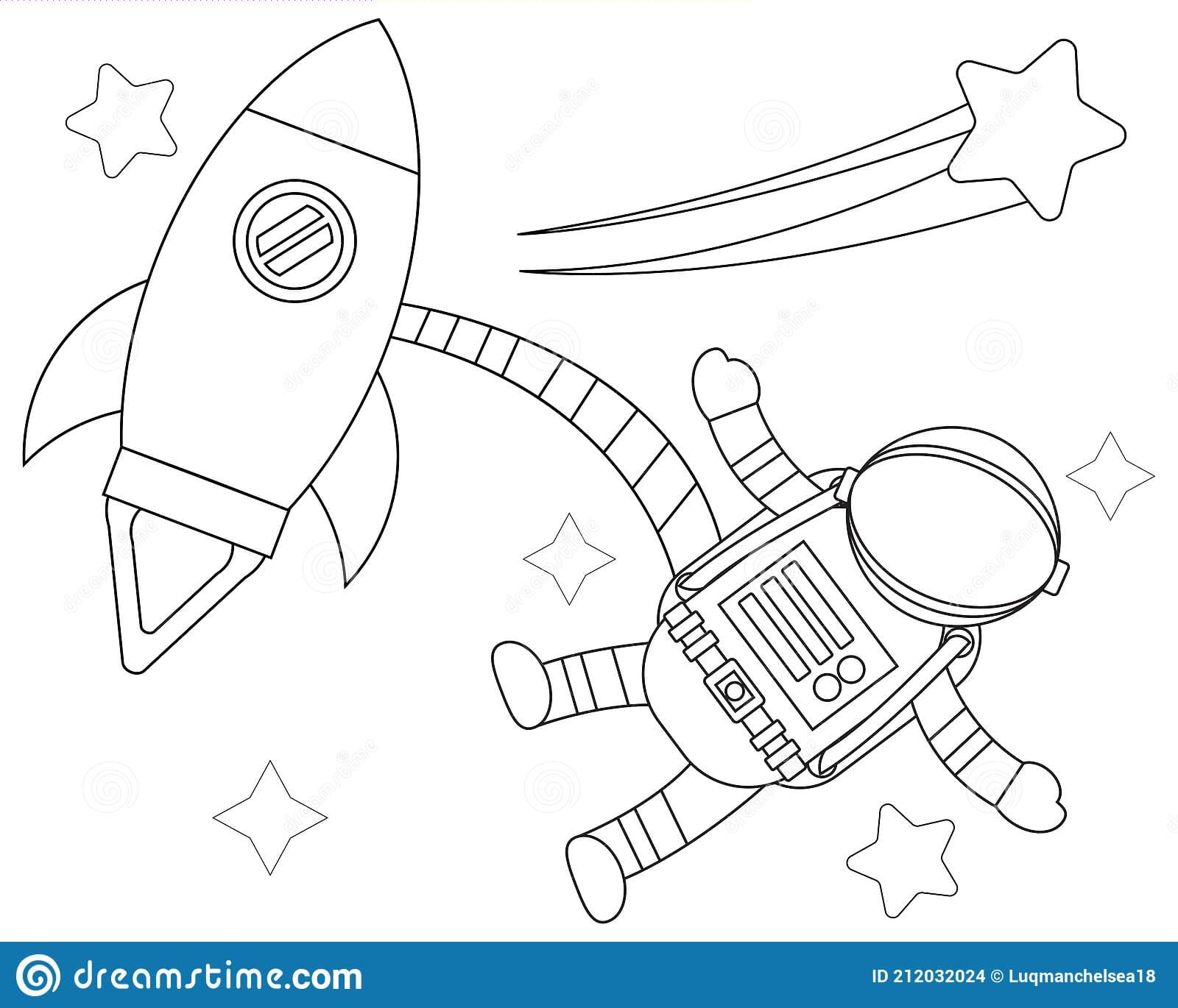 Illustration vector graphic coloring book of rocket and astronaut