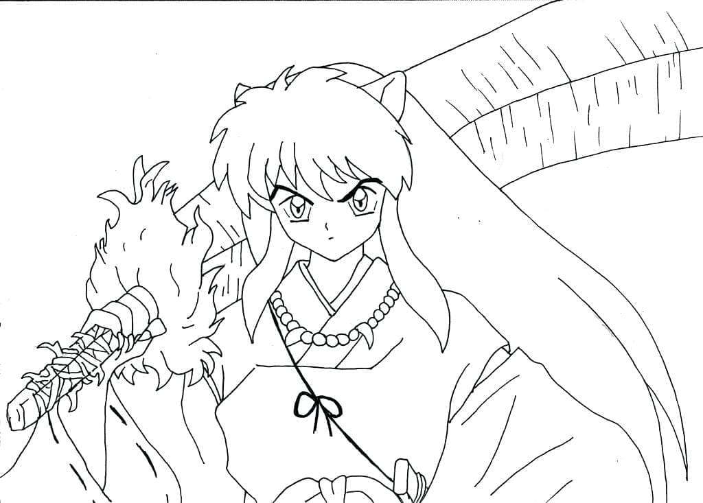 Inuyasha with a sword Free Printable Coloring Page