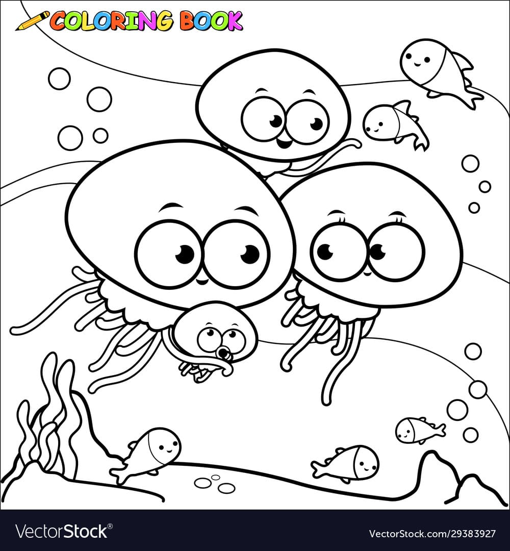 Jellyfish Swimming Underwater Vector Image Coloring Page